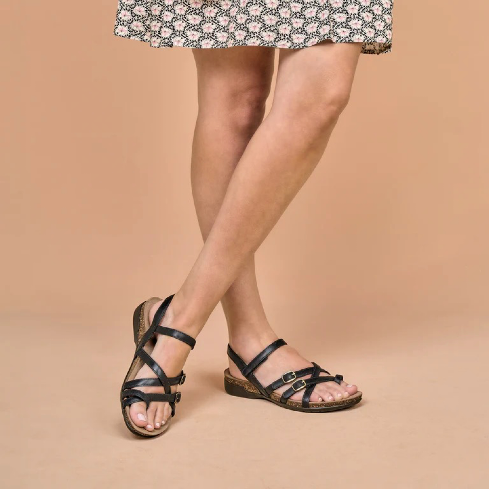 Model view of Dansko Roslyn Strappy Leather Sandal for women.