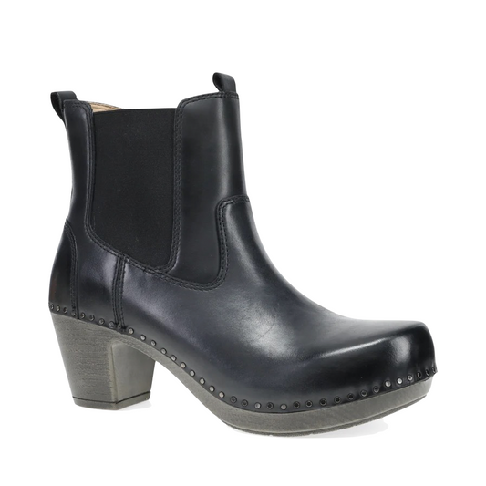 Mudguard and Toe view of Dansko Shayna Heeled Side Zip Leather Boot for women.