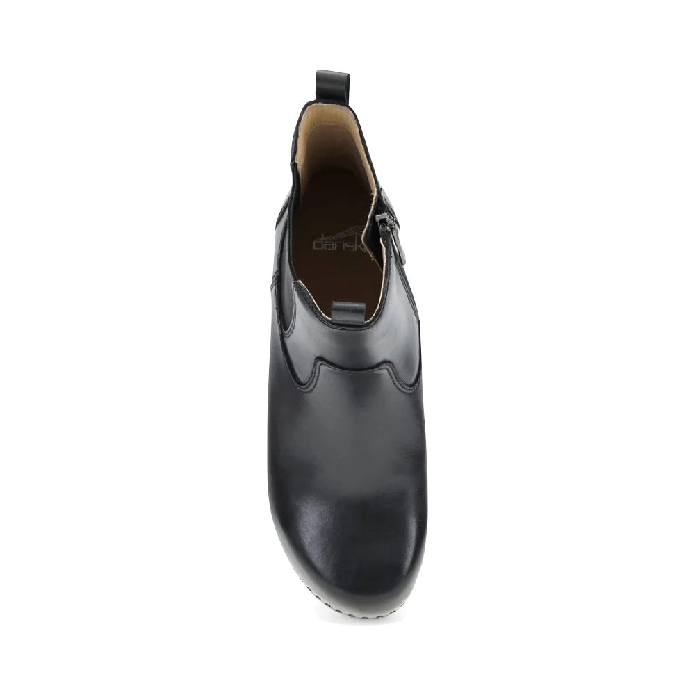 Top-down view of Dansko Shayna Heeled Side Zip Leather Boot for women.