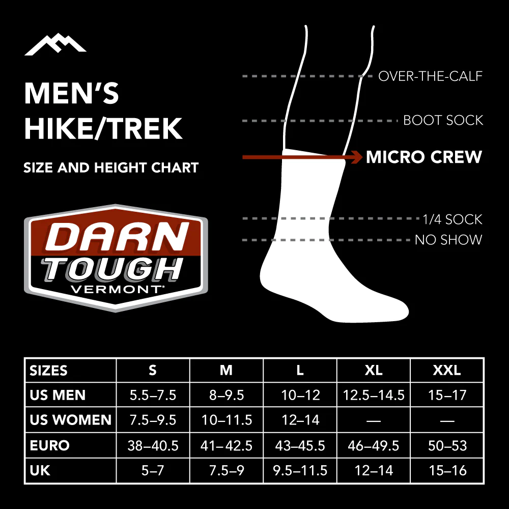 Darn Tough sizing chart.