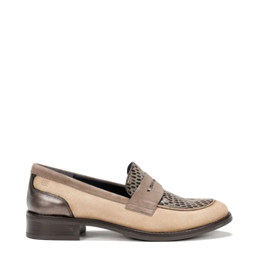 Dorking by Fluchos Women's Harvard Print Suede Penny Loafer in Sabia Beige Multi