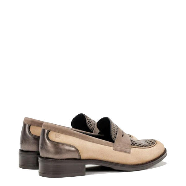 Dorking by Fluchos Women's Harvard Print Suede Penny Loafer in Sabia Beige Multi