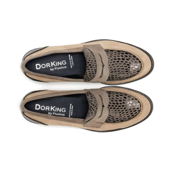Dorking by Fluchos Women's Harvard Print Suede Penny Loafer in Sabia Beige Multi