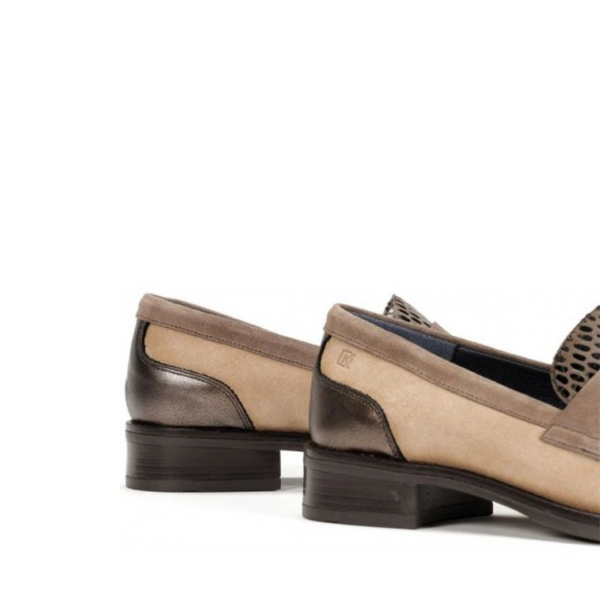Dorking by Fluchos Women's Harvard Print Suede Penny Loafer in Sabia Beige Multi