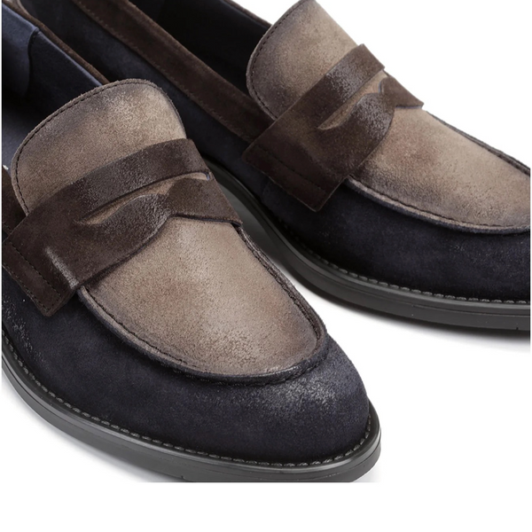 Dorking by Fluchos Women's Harvard Suede Penny Loafer in River Blue Multi
