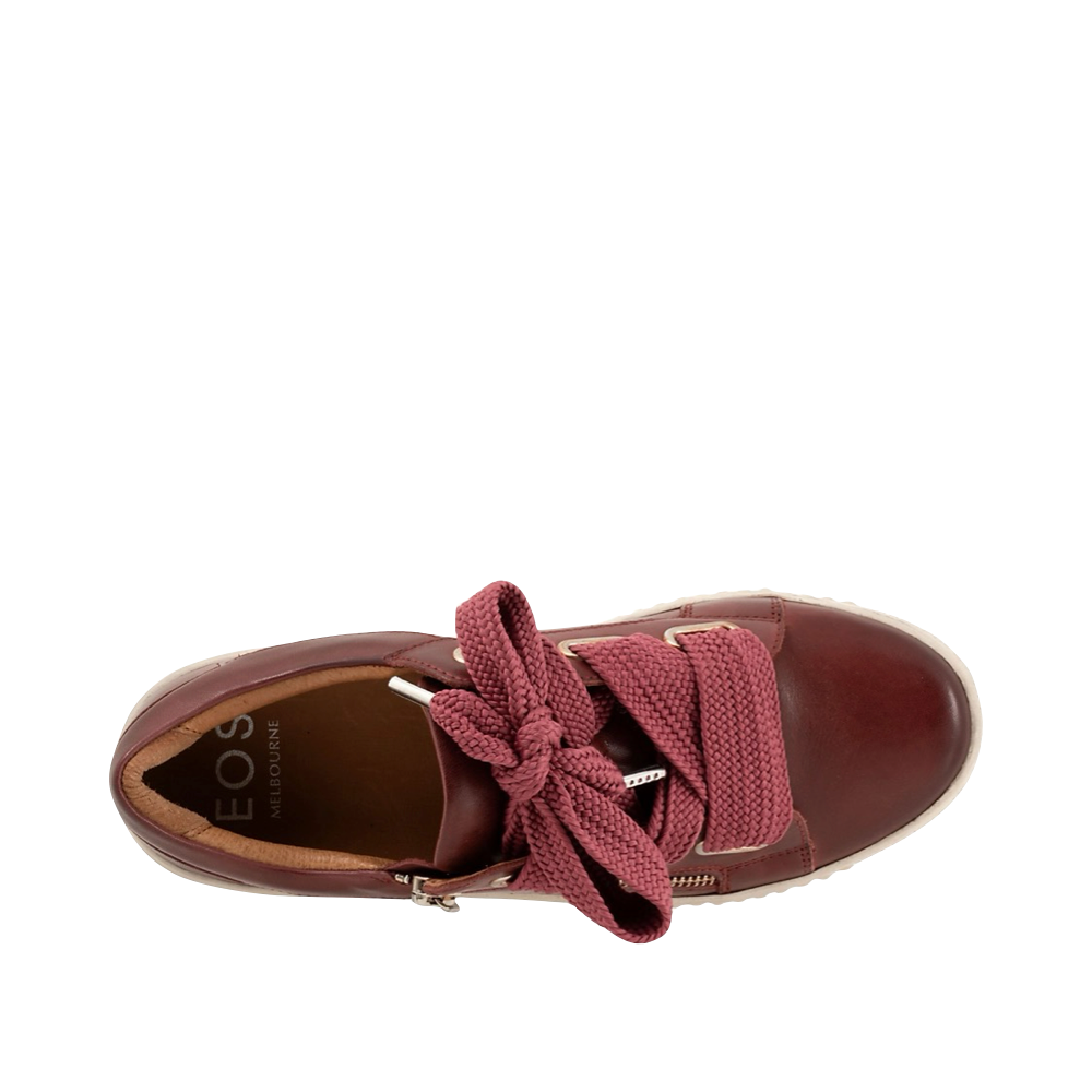 Top-down view of EOS Footwear Jovi Leather Side Zip Lace Sneaker for women.