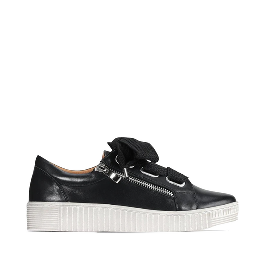 Side (right) view of EOS Footwear Jovi Leather Tie Sneaker for women.