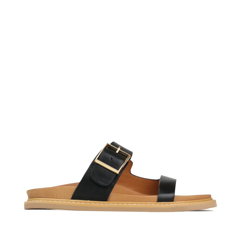 Side (right) view of EOS Dedra Leather Slide Sandal for women.