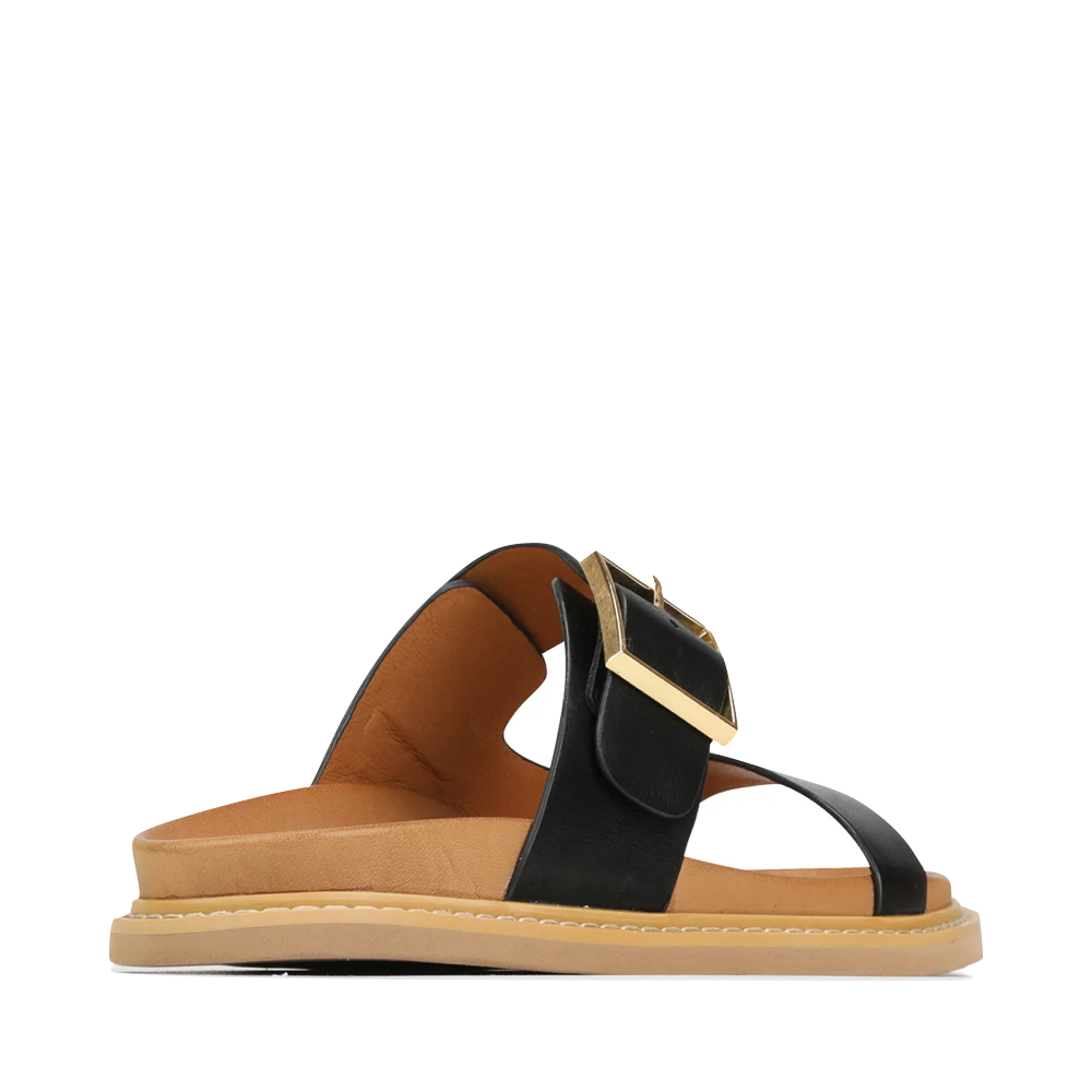 Heel view of EOS Dedra Leather Slide Sandal for women.