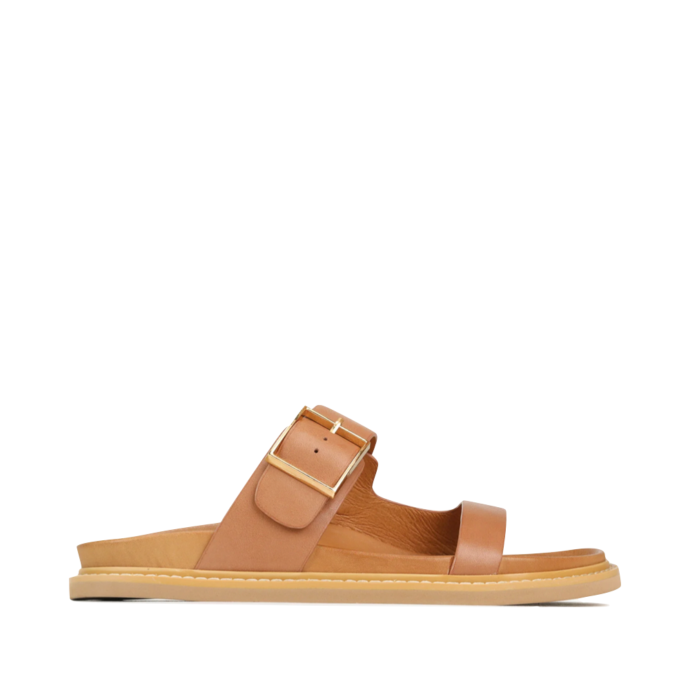 Side (right) view of EOS Dedra Leather Slide Sandal for women.