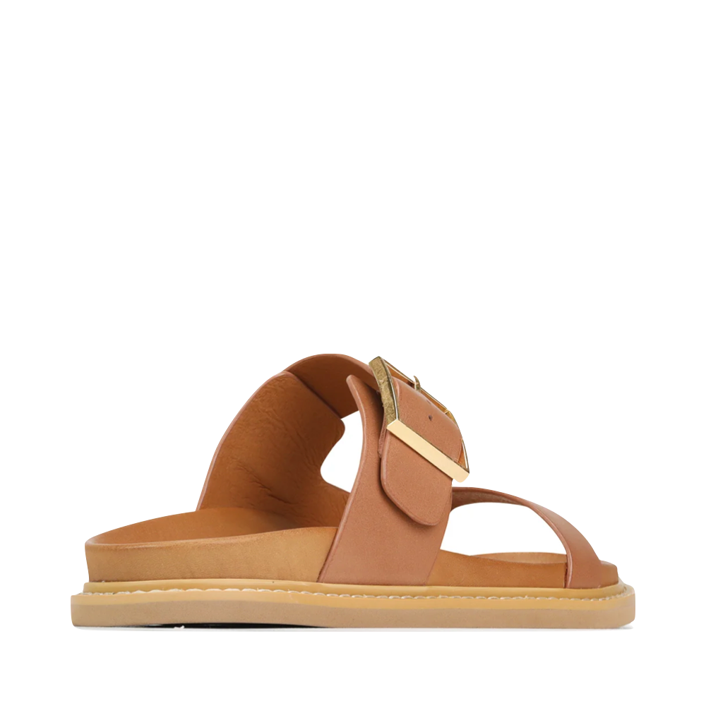 Heel view of EOS Dedra Leather Slide Sandal for women.
