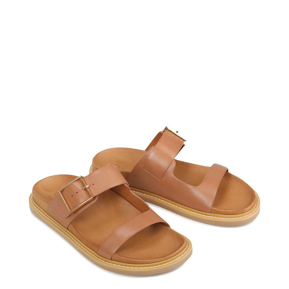 Top-down view of EOS Dedra Leather Slide Sandal for women.