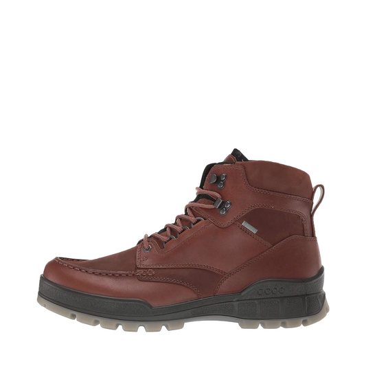 Side (left) view of Ecco Leather Gore-Tex Mid-Cut Track 25 Boot for men.