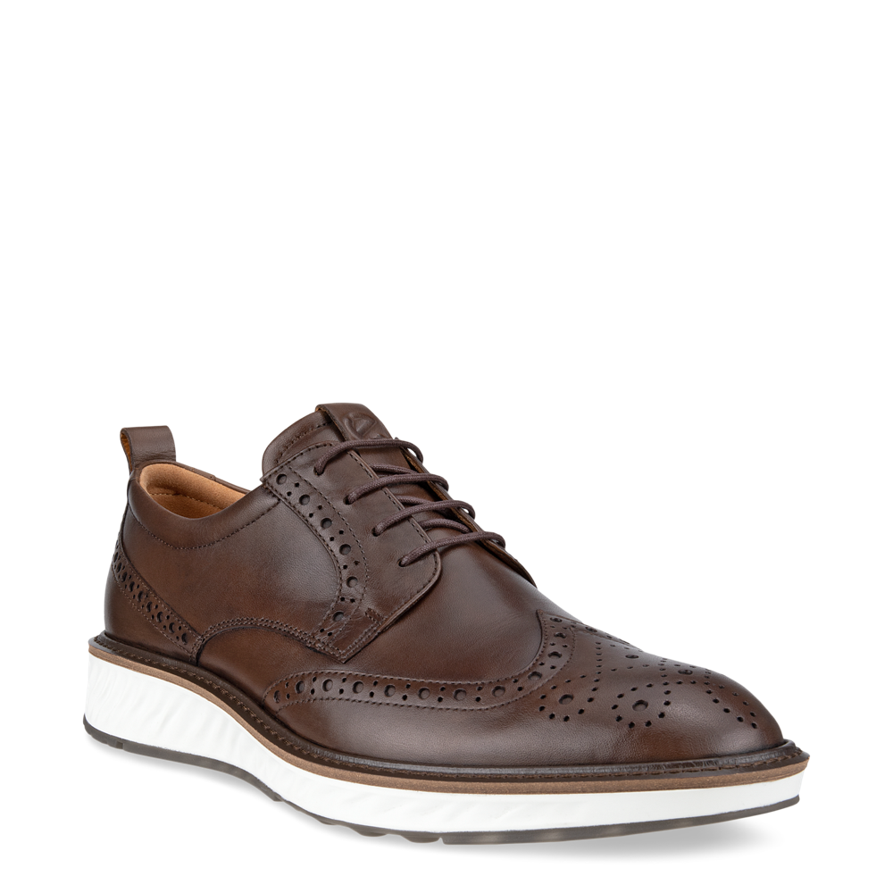 Ecco Men s ST. 1 Hybrid Wingtip Leather Lace Dress Shoe in Cocoa Brown