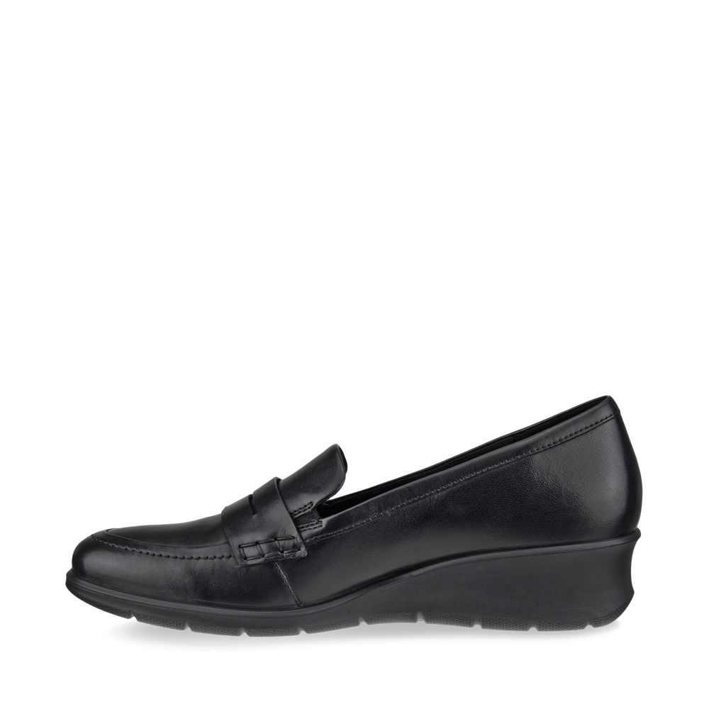 Ecco Women's Felicia Leather Penny Wedge Loafer Slip On in Black