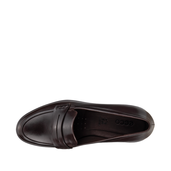 Ecco Women's Felicia Leather Penny Wedge Loafer Slip On in Potting Soil Brown