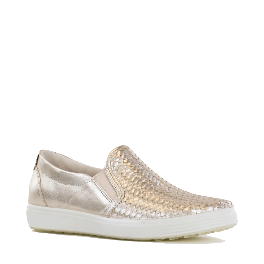 Ecco Women s Soft 7 Woven II Slip On Pure White Gold V A Bootery INC