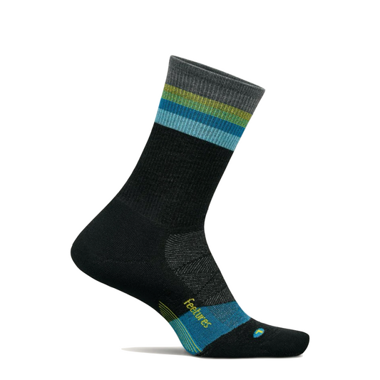 Side (right) view of Feetures Merino 10 Max Cushion Mini Crew Sock for women.