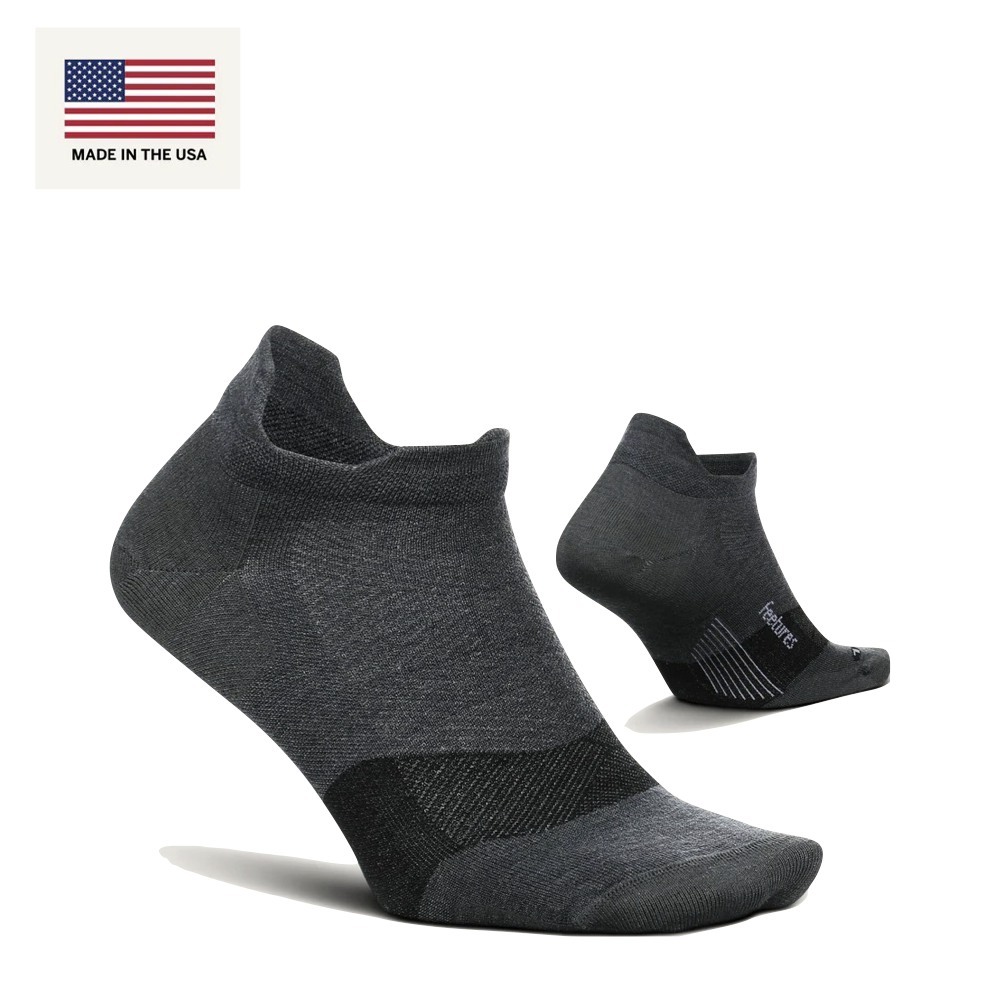 Side (right) view of Feetures Merino 10 Max Cushion Tab Sock for women.