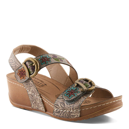 Spring Step Women's Gottaget Wedge Sandal in Grey Multi