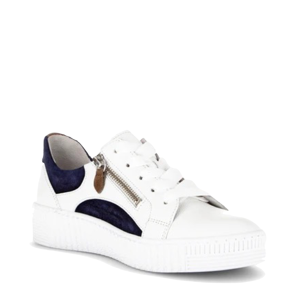 Mudguard and Toe view of Gabor Double Zip Tie Sneaker for women.