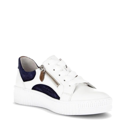 Mudguard and Toe view of Gabor Double Zip Tie Sneaker for women.