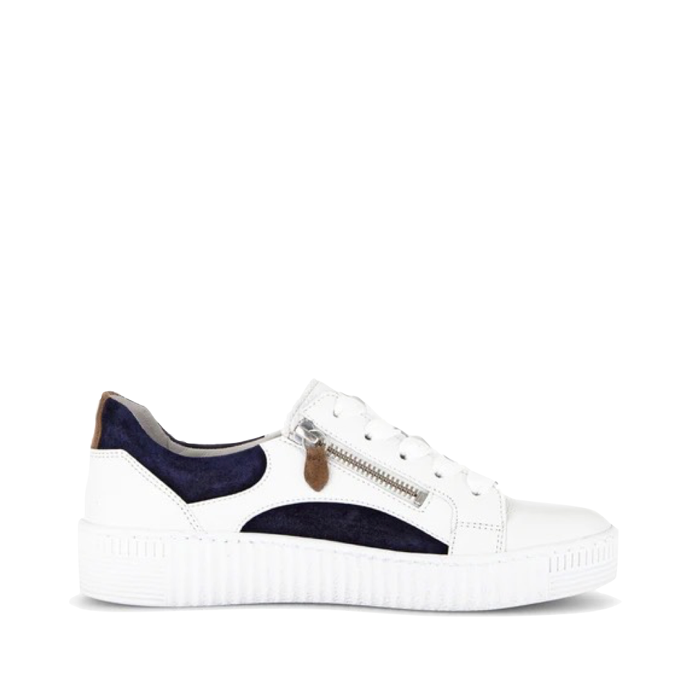Side (right) view of Gabor Double Zip Tie Sneaker for women.