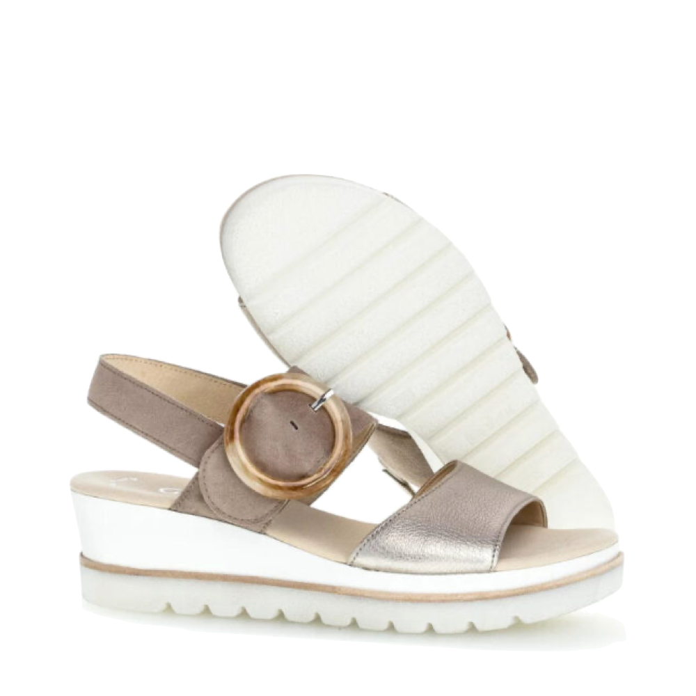 Side and Bottom view of Gabor Slingback Platform Wedge Sandal for women.
