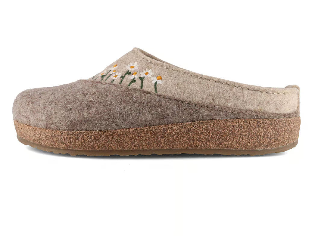 Haflinger Women's Grizzly Daisy Boiled Wool Clog in Natural