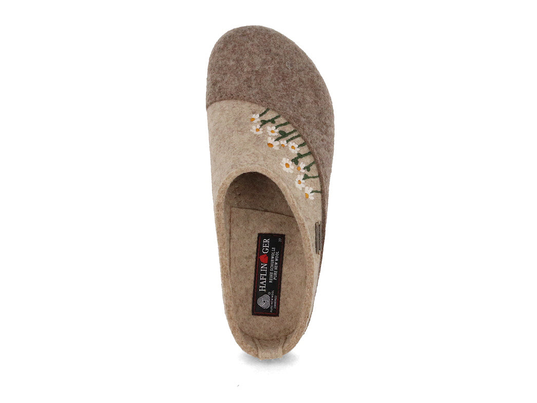 Haflinger Women's Grizzly Daisy Boiled Wool Clog in Natural