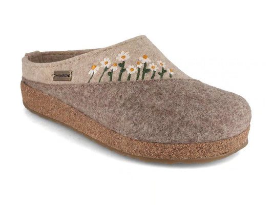 Haflinger Women's Grizzly Daisy Boiled Wool Clog in Natural