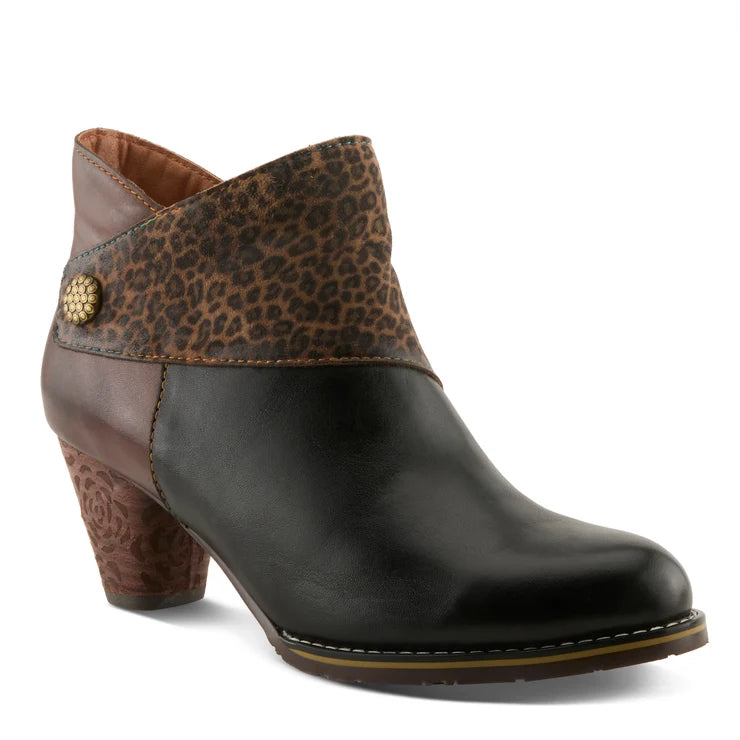 Spring Step Women's Herekitty-Leo Heeled Side Zip Boot in Black Multi