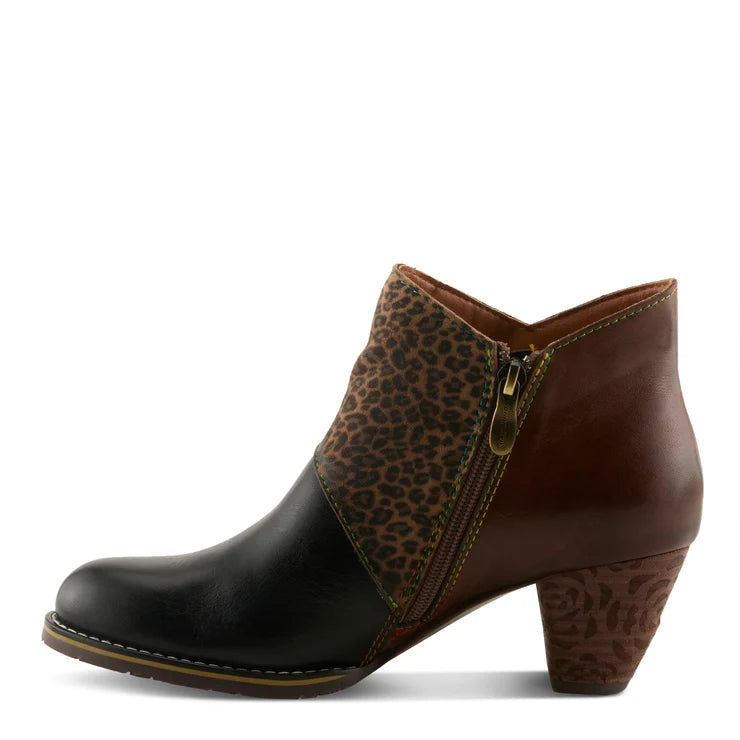 Spring Step Women's Herekitty-Leo Heeled Side Zip Boot in Black Multi