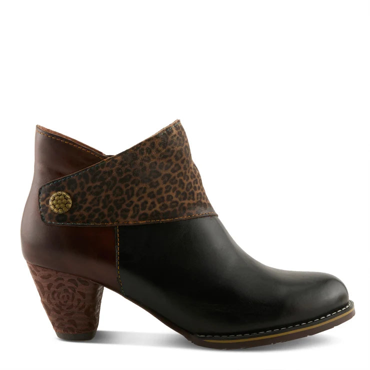 Spring Step Women's Herekitty-Leo Heeled Side Zip Boot in Black Multi