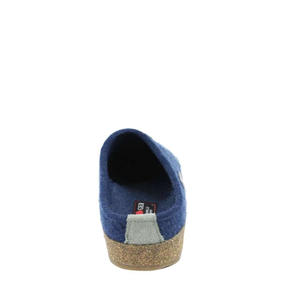 Back view of Haflinger Amaya Flowers Wool Clog for women.