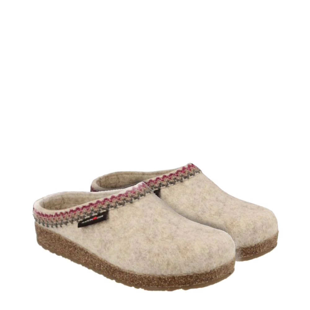 Toe view of Haflinger Grizzly Zig Zag Wool Clog for women.