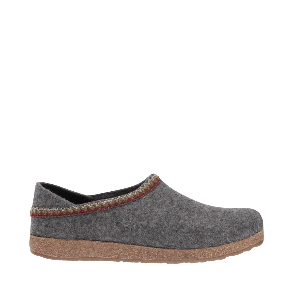 Side (right) view of Haflinger Zigzag Closed Heel Wool Clog for unisex.