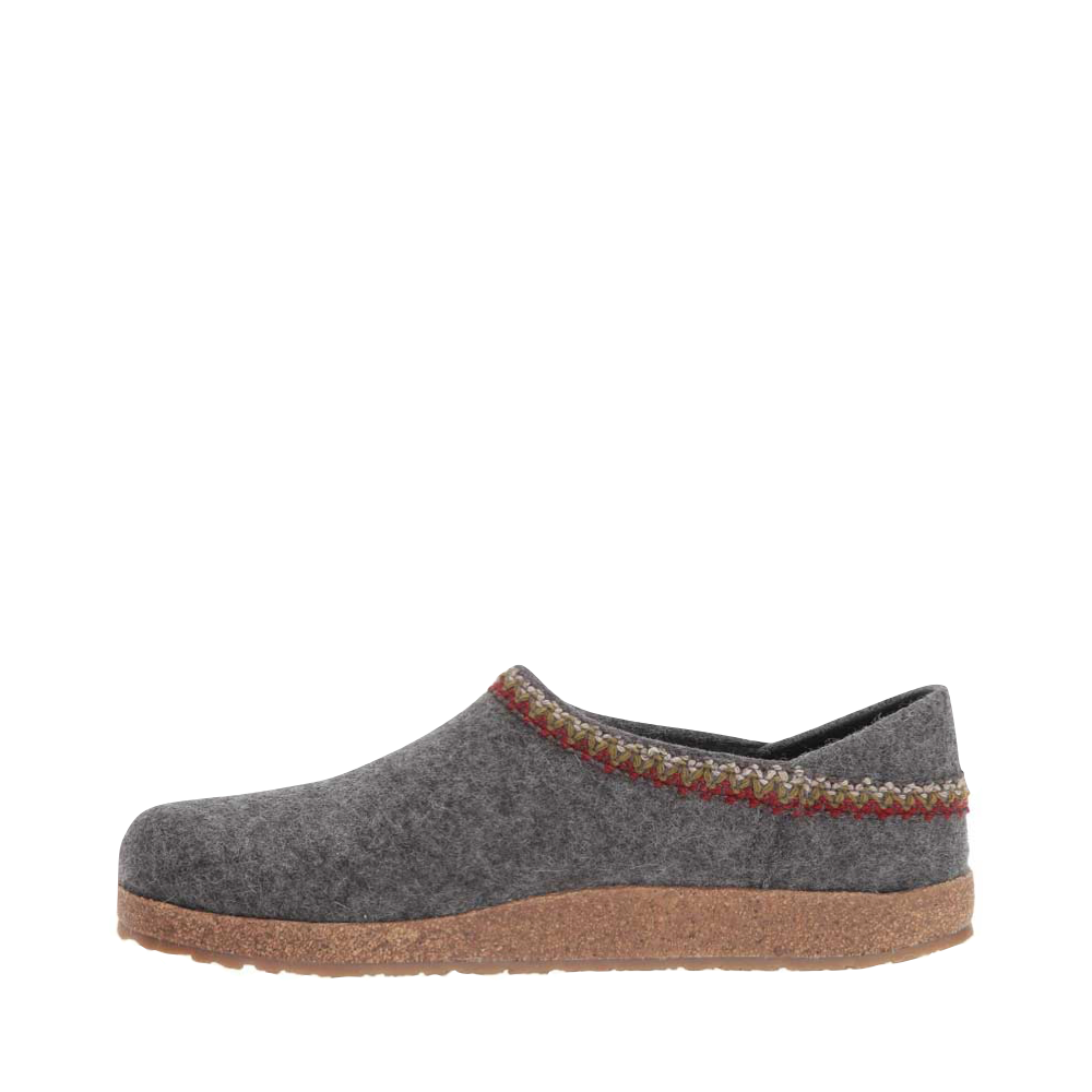 Side (left) view of Haflinger Zigzag Closed Heel Wool Clog for unisex.
