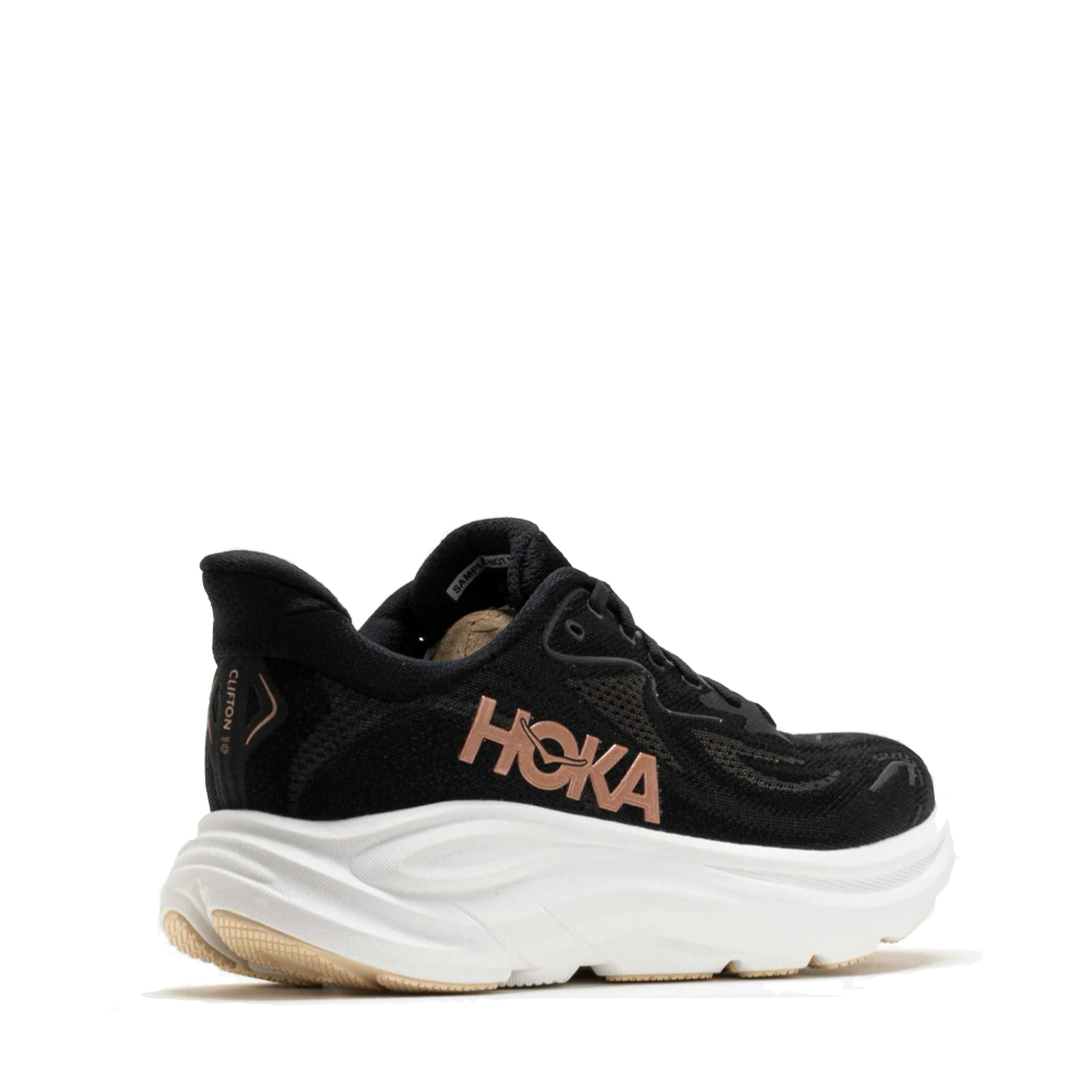 Hoka Women's Clifton 10 Sneaker in Black/Rose Gold – V&A Bootery INC