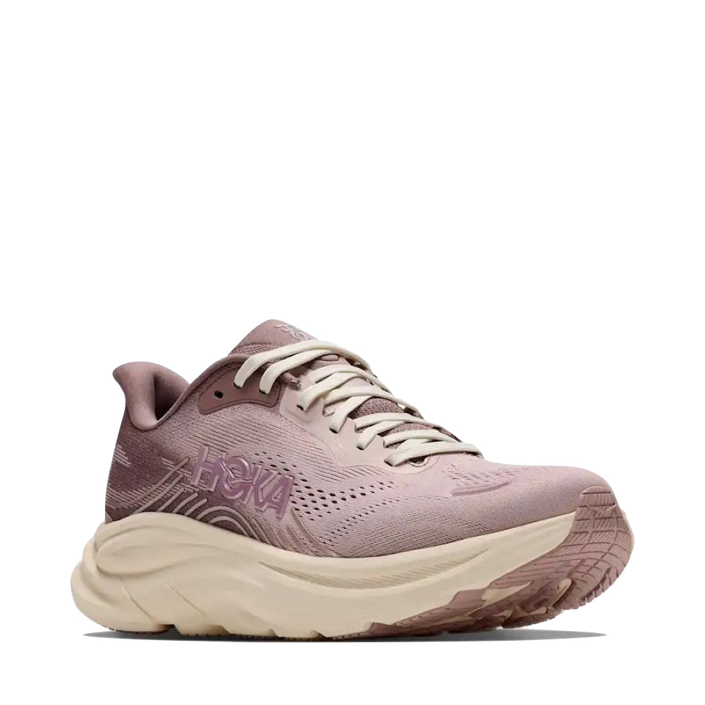 Mudguard and Toe view of Hoka Clifton 11 Glimmers Sneaker for women.