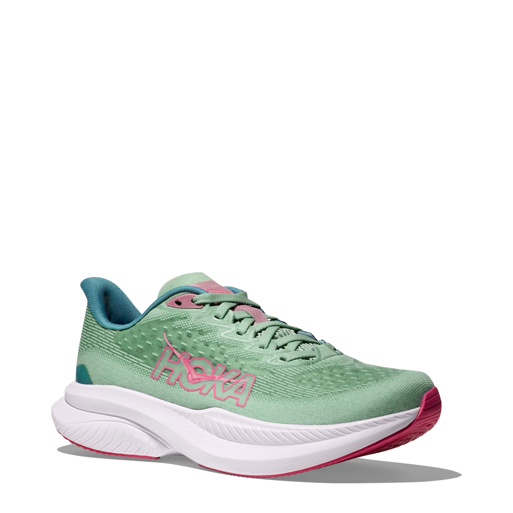 Mudguard and Toe view of Hoka Mach 6 Sneaker for women.