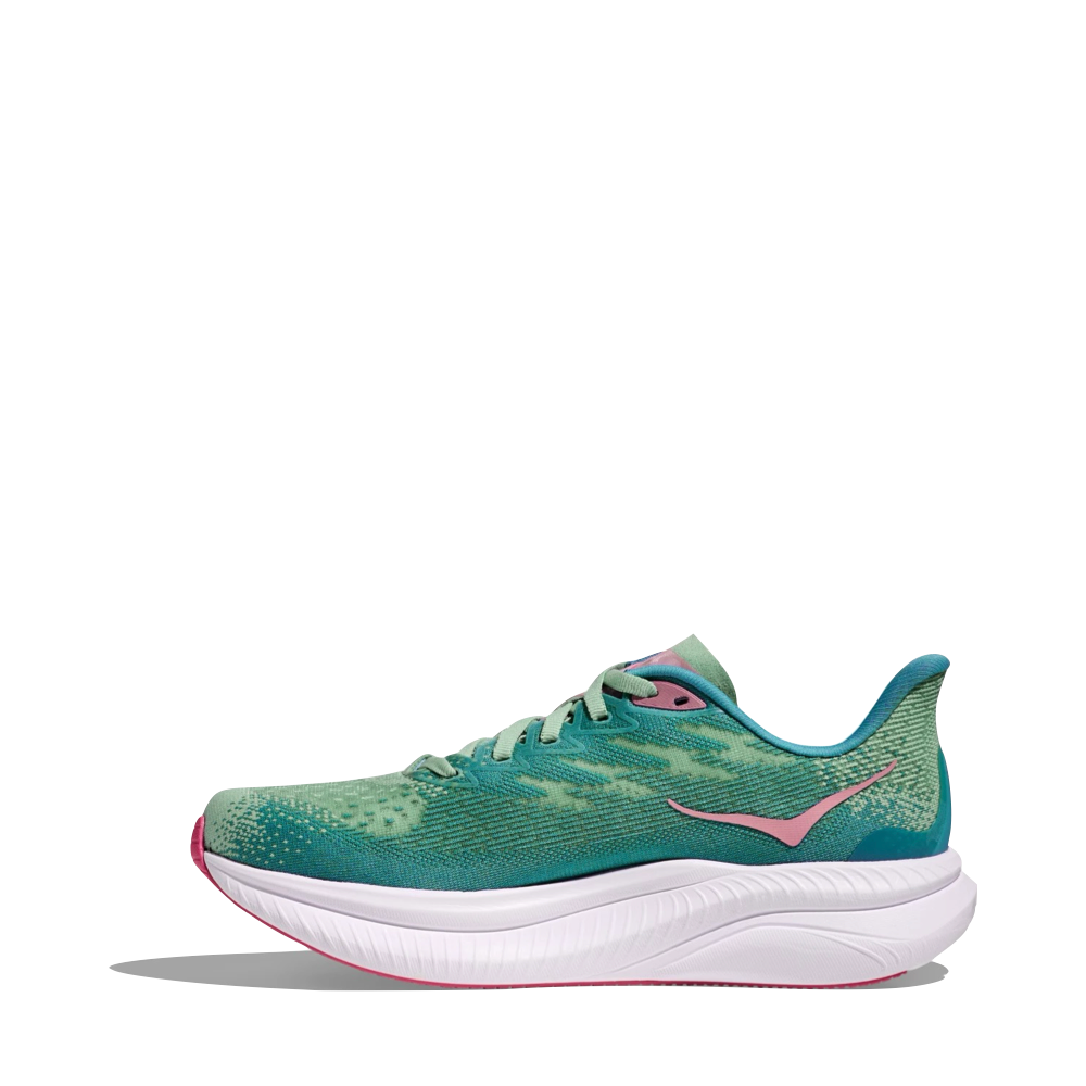 Side (left) view of Hoka Mach 6 Sneaker for women.