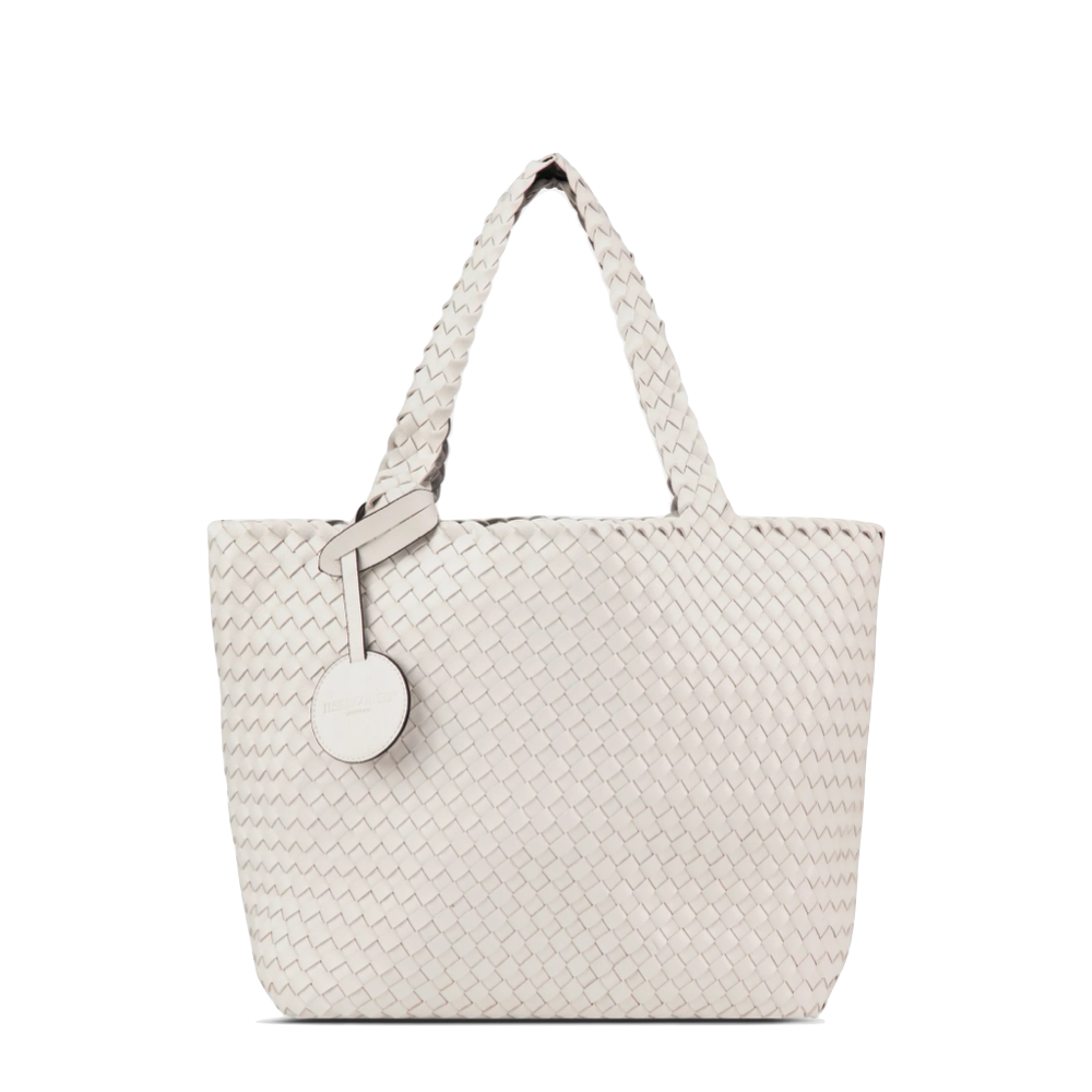 Front view of white side of  Ilse Jacobsen Bag 08 Reversible Woven Tote for women.