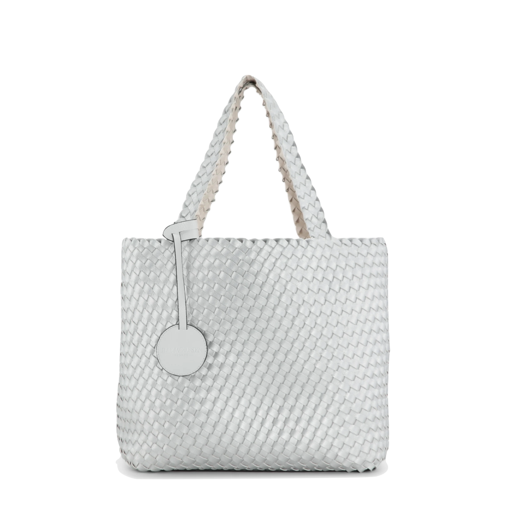 view of silver side of Ilse Jacobsen Bag 08 Reversible Woven Tote for women.