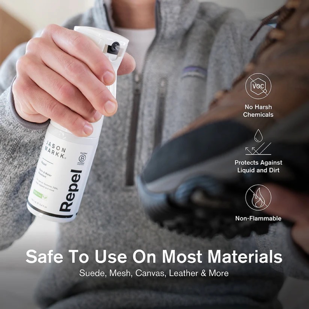 Detail view of Jason Markk Repel Stain and Water Repellant Spray.