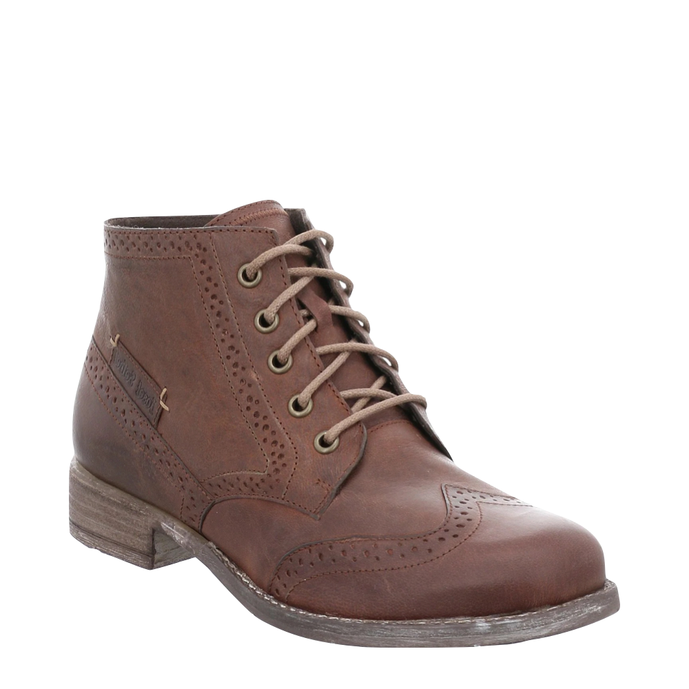 Josef Seibel Women's Sienna 74 Leather Side Zip Lace Wing Tip Boot in Camel