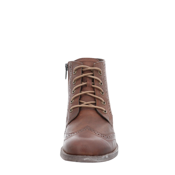 Josef Seibel Women's Sienna 74 Leather Side Zip Lace Wing Tip Boot in Camel