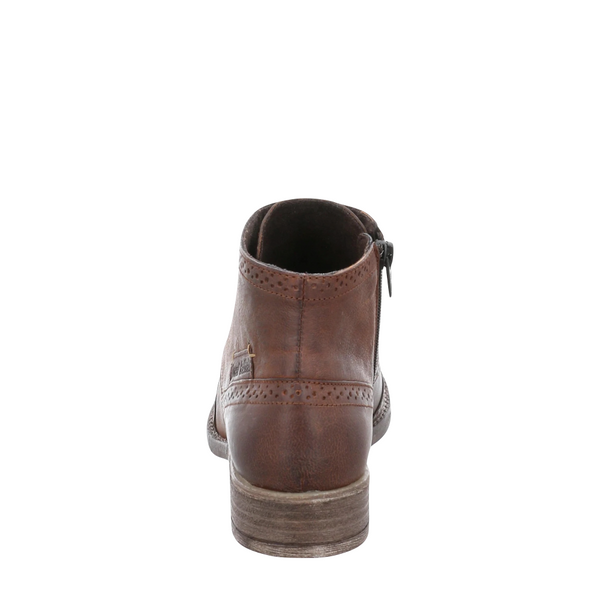 Josef Seibel Women's Sienna 74 Leather Side Zip Lace Wing Tip Boot in Camel