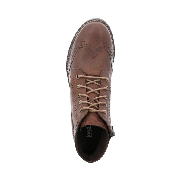 Josef Seibel Women's Sienna 74 Leather Side Zip Lace Wing Tip Boot in Camel
