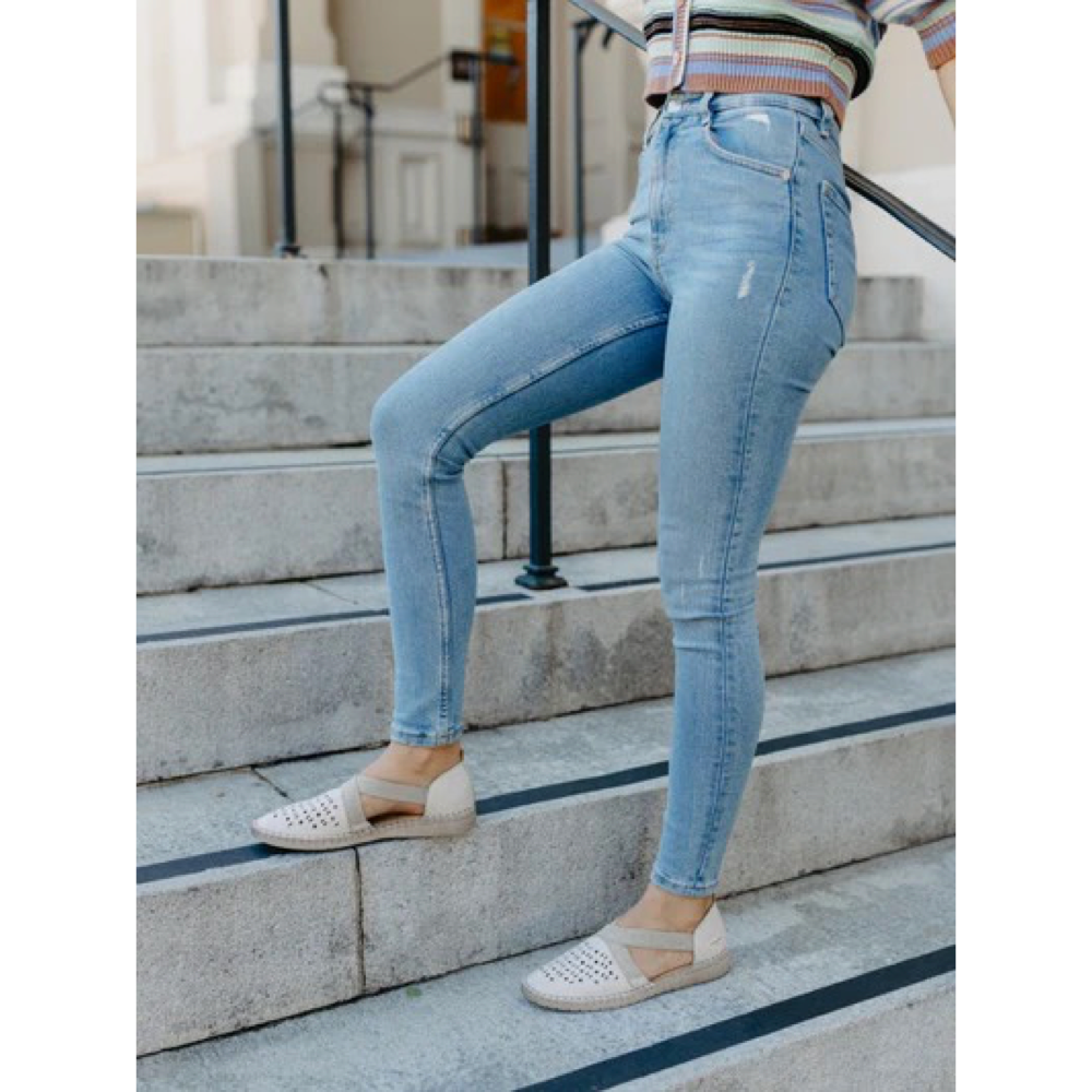 Model view of Josef Seibel Sofie 44 Cross Strap Slip On for women.
